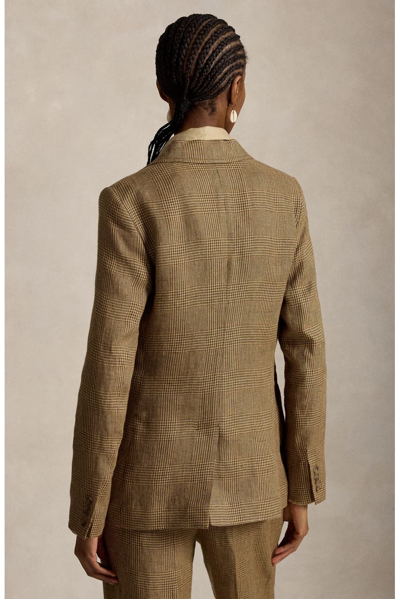 Single Breasted Glen Plaid Linen Blazer, Alternate, color, BROWN/ TAN GLEN CHECK
