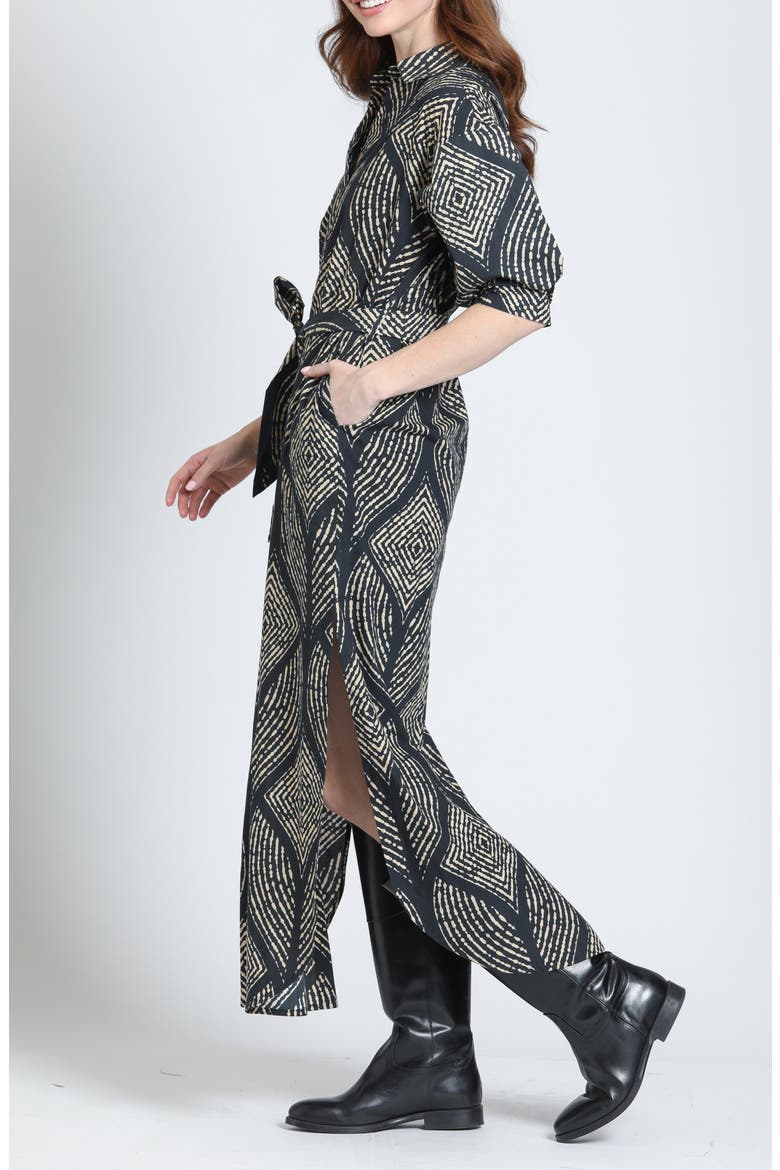 Puff Sleeve Belted Cotton Maxi Dress, Alternate, color, ONYX/DESERT SAND