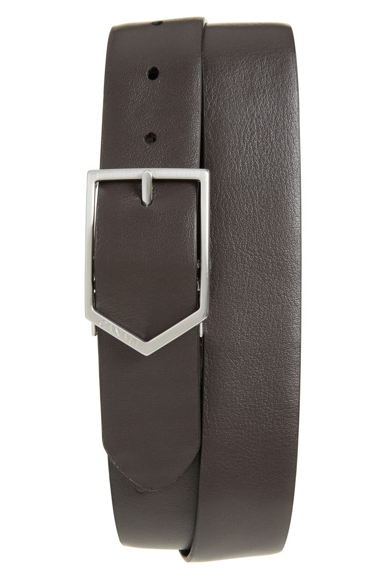 Croc Embossed Leather Belt, Alternate, color, BROWN