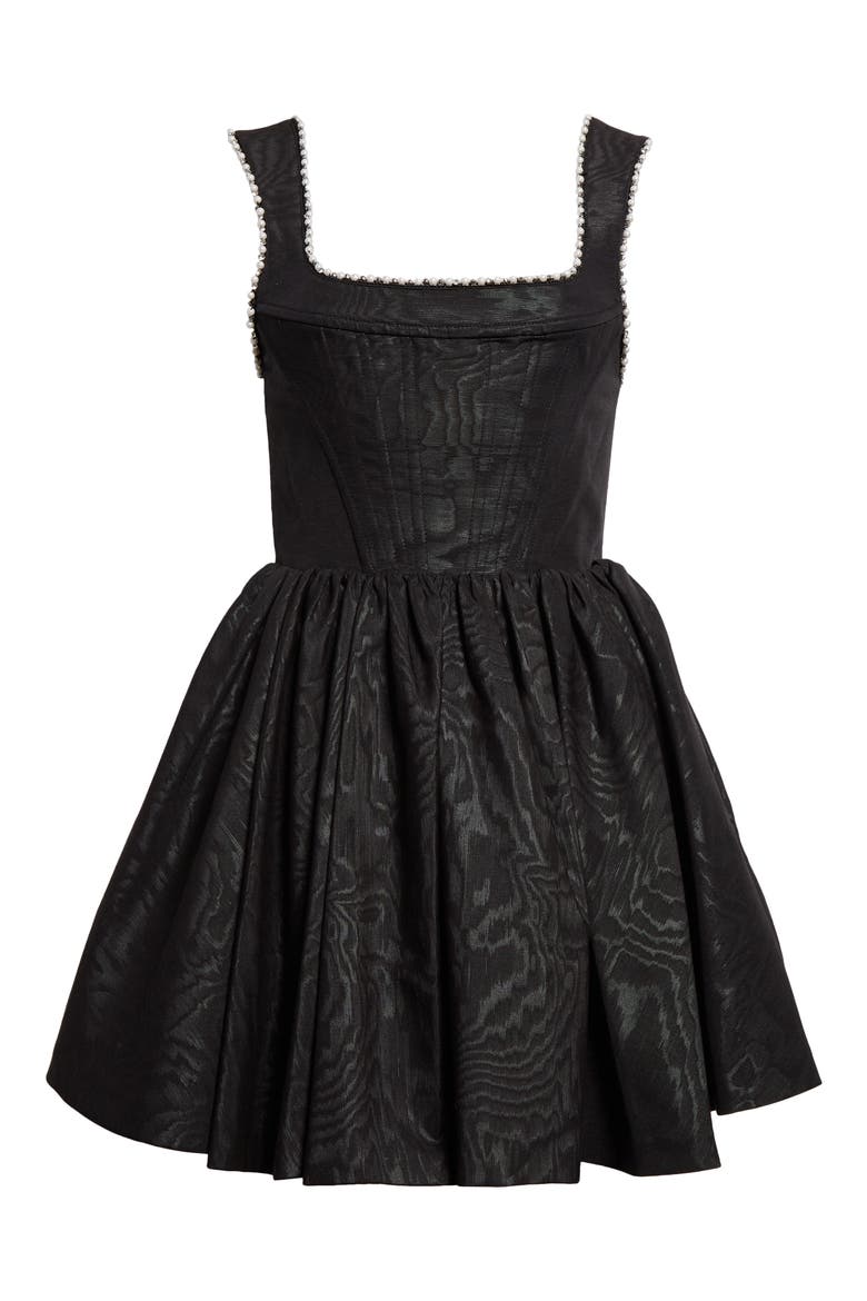 Guinevere Beaded Trim Cotton Blend Jacquard Minidress, Alternate, color, BLACK
