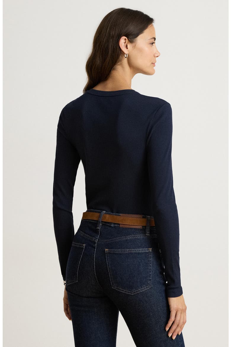Rib Long Sleeve V-Neck Top, Alternate, color, LAUREN NAVY BLUE