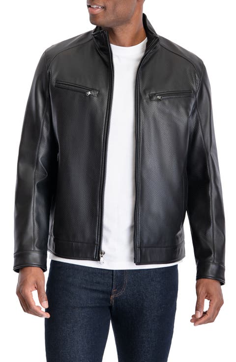 Perforated Faux Leather Moto Jacket