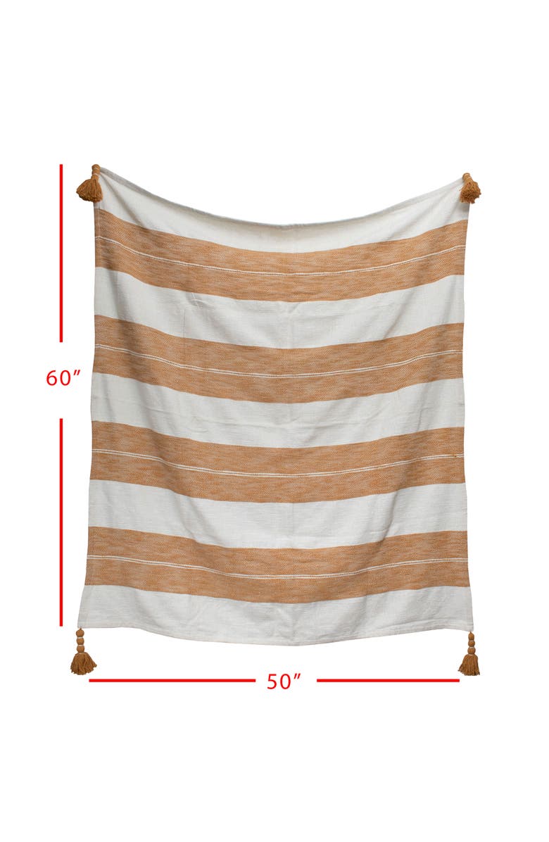 Foreside Home and Garden Orange Striped Handwoven 100% Cotton Accent Throw Blanket  50 x 60", Alternate, color, Orange