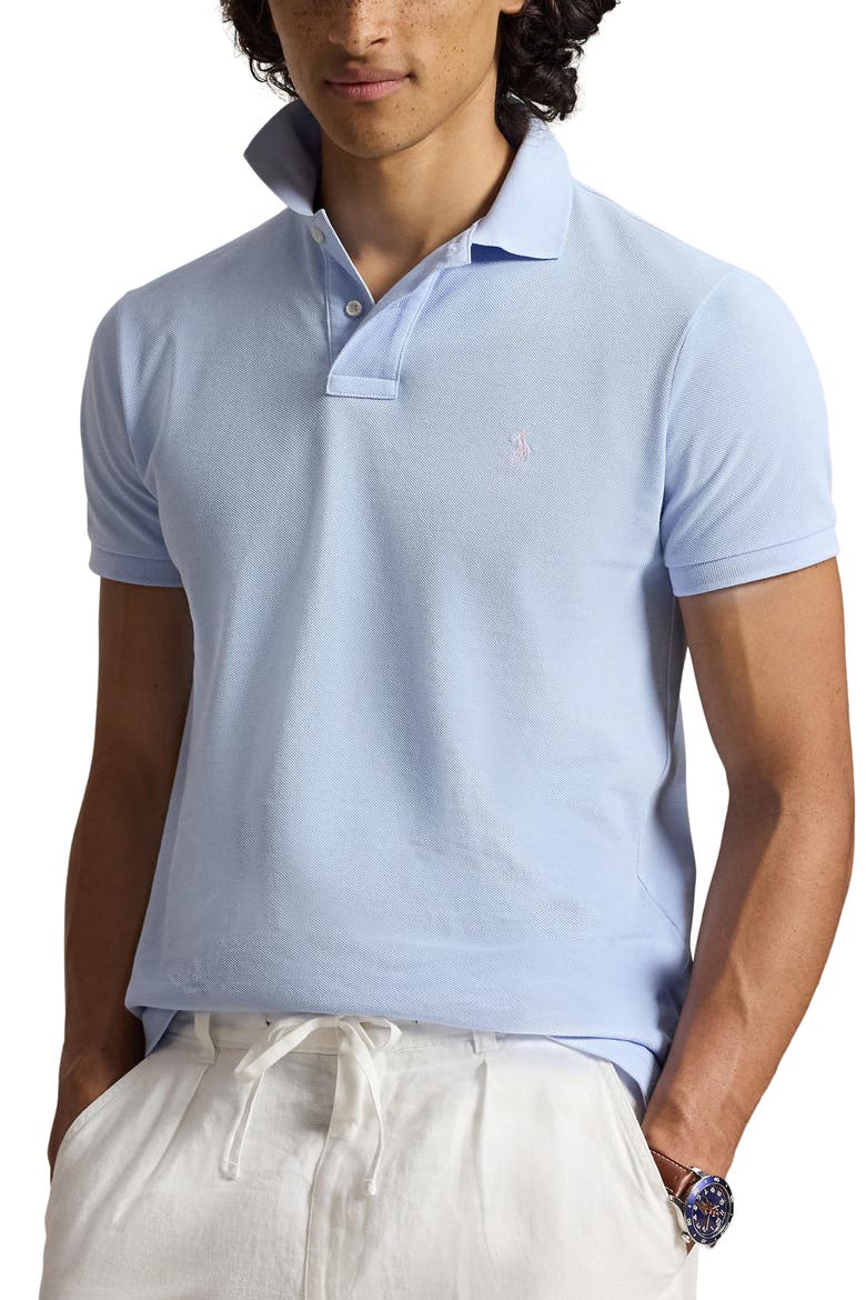 Iconic Mesh Polo Shirt, Main, color, PEBBLE BLUE