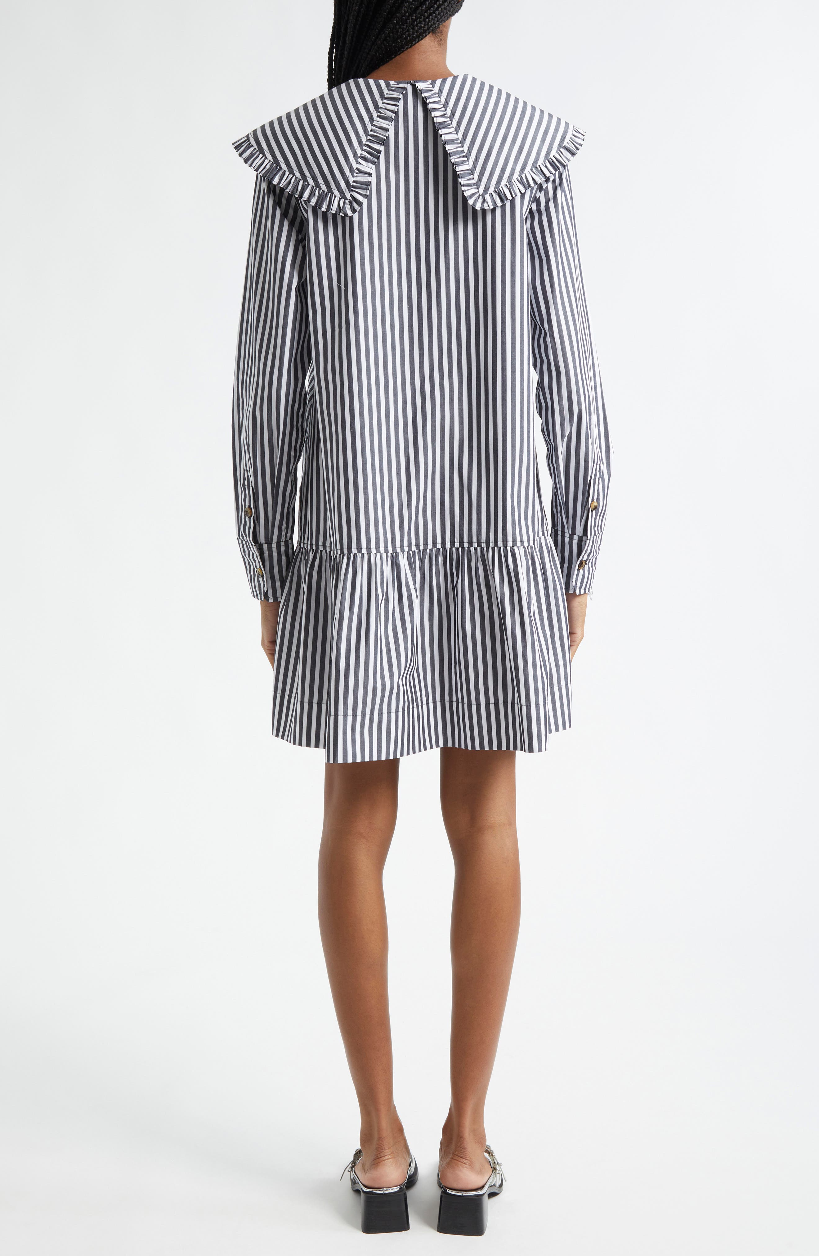 Stripe Collar Long Sleeve Organic Cotton Shift Dress - image 2