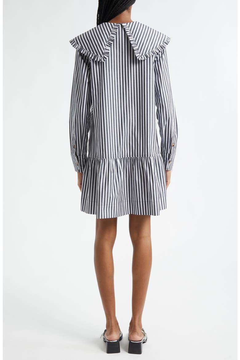 Stripe Collar Long Sleeve Organic Cotton Shift Dress, Alternate, color, BLACK