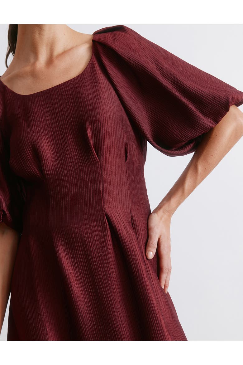 Crinkle Satin Short Sleeve Midi Dress, Alternate, color, Burgundy