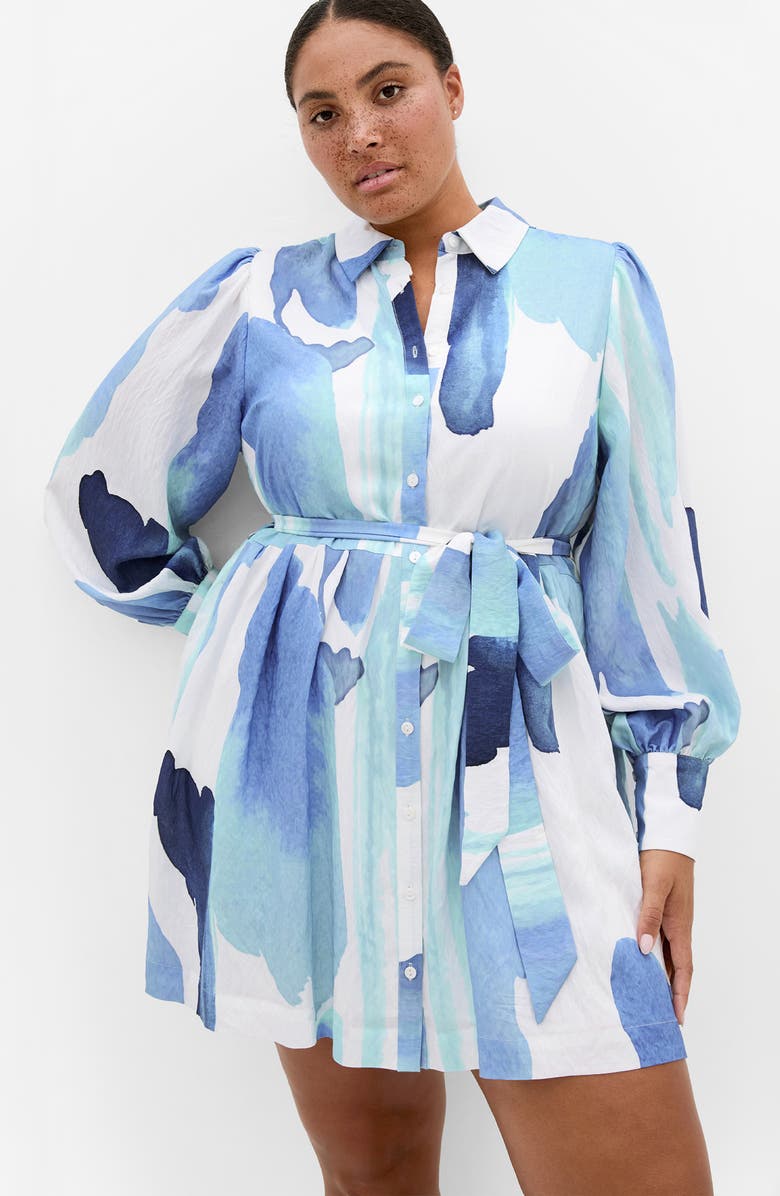 City Chic Ezra Tie Waist Long Sleeve Minidress, Alternate, color, 