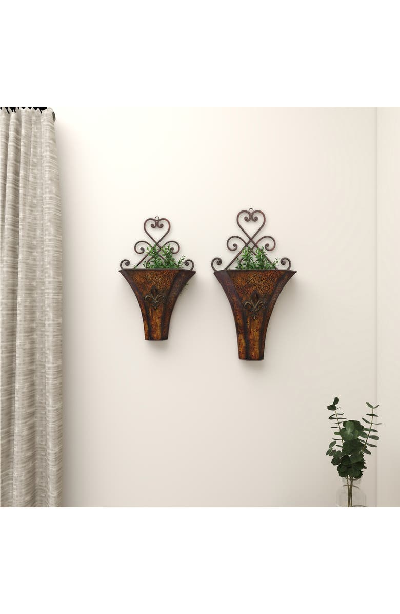 SONOMA SAGE HOME Brown Metal Indoor Outdoor Hanging Scroll Wall Planter - Set of 2, Alternate, color,