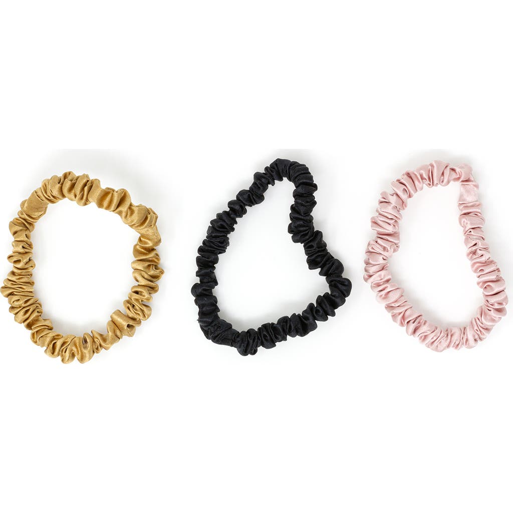 BLISSY 3-Pack Skinny Silk Scrunchies in Black/Gold/Pink  product