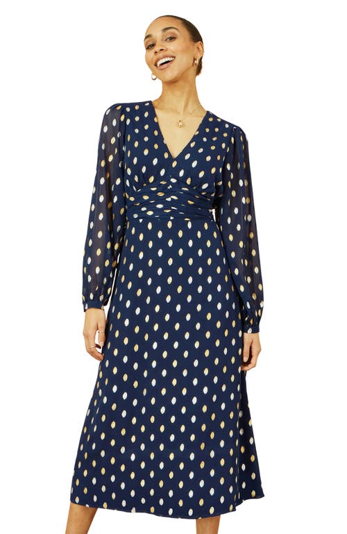 Yumi Elegant Foil Print Midi Dress In Blue
