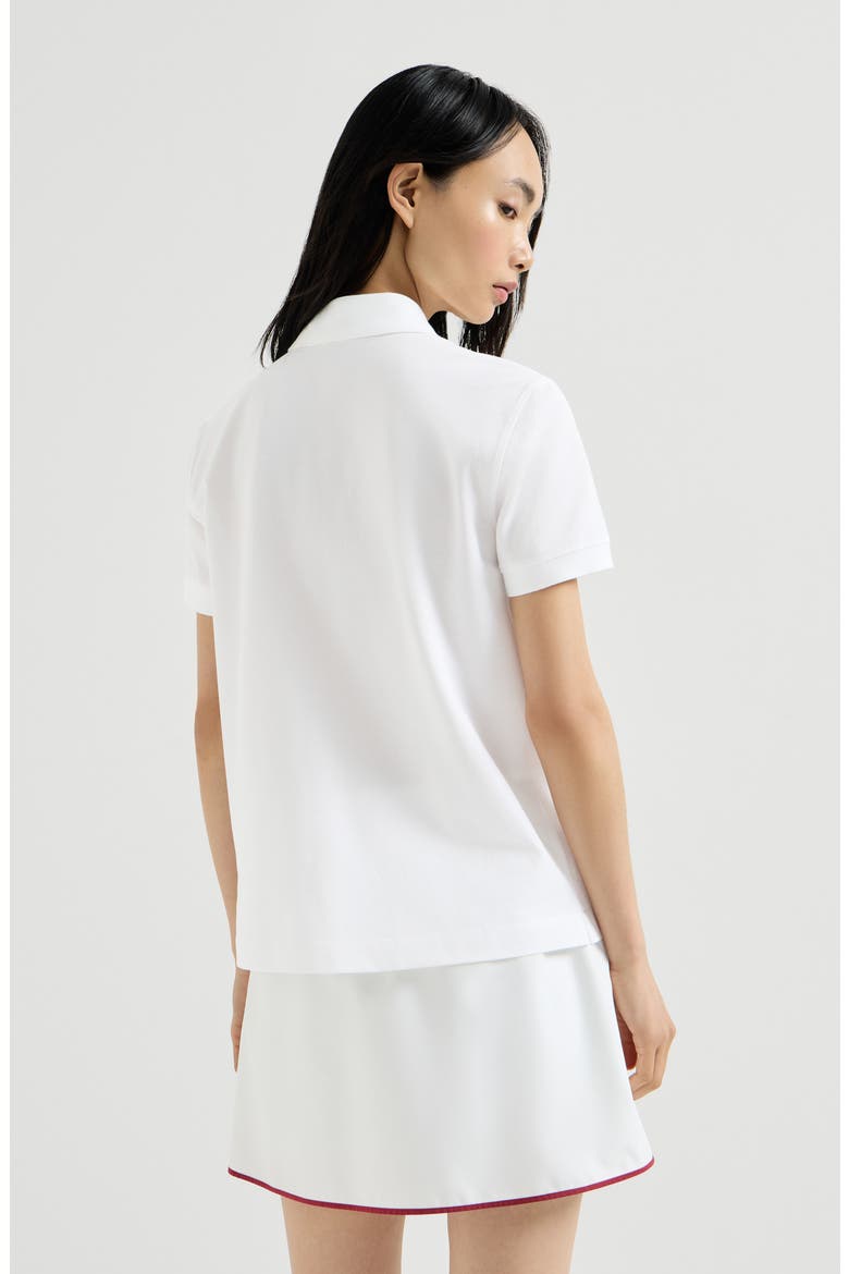 Stretch cotton piqué polo shirt with logo, Alternate, color, White