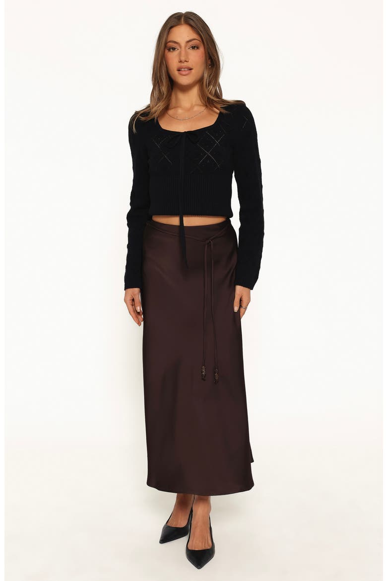 Bayley Satin Midi Skirt, Alternate, color, CHOCOLATE BROWN