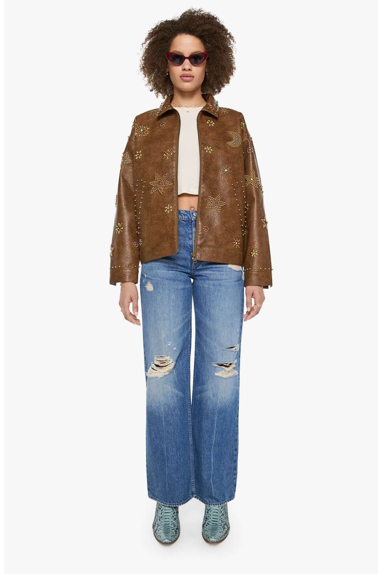 The Zip It Studded Faux Leather Jacket, Alternate, color, BROWN AND CREAM