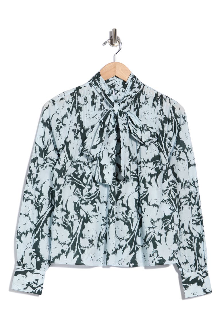 Valentine Tie Neck Cotton Shirt, Main, color, DARK EMERALD FLEUR