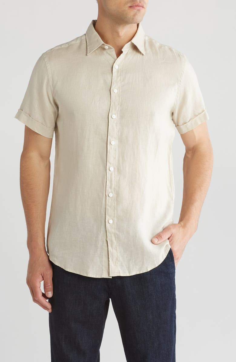 Rodd & Gunn Grey Lynn Linen Short Sleeve Button-Up Shirt, Main, color, Bone