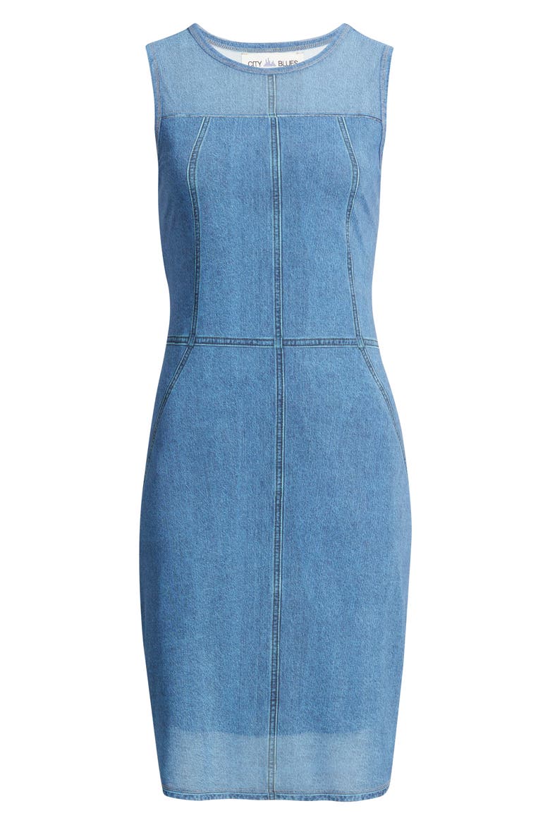Denim & Mesh Minidress, Alternate, color, INDIGO
