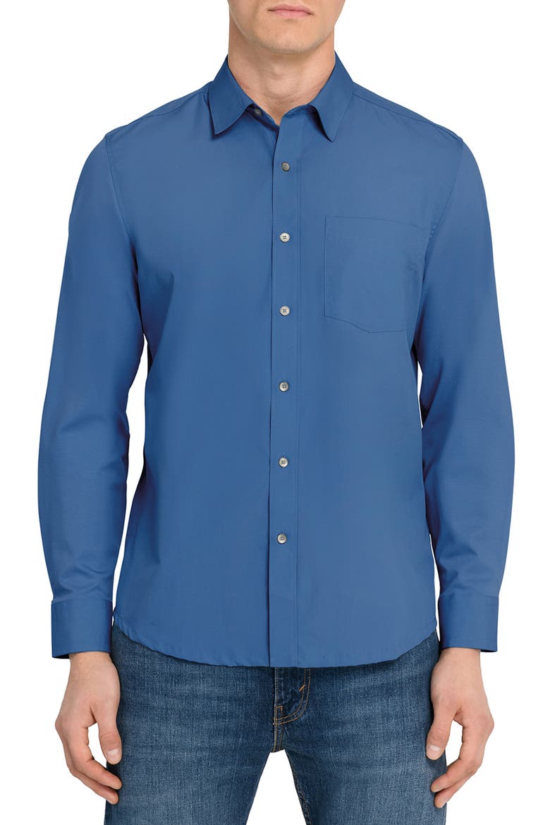 Hudson Reworked Slim Fit Solid Cotton Button-Up Shirt, Main, color, MED BLUE