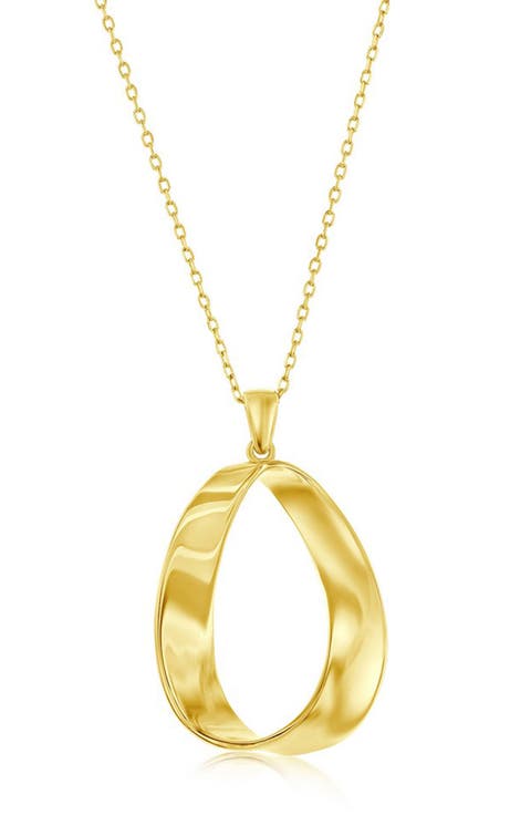 14K Gold Plated Sterling Silver Twisted Oval Pendant Necklace