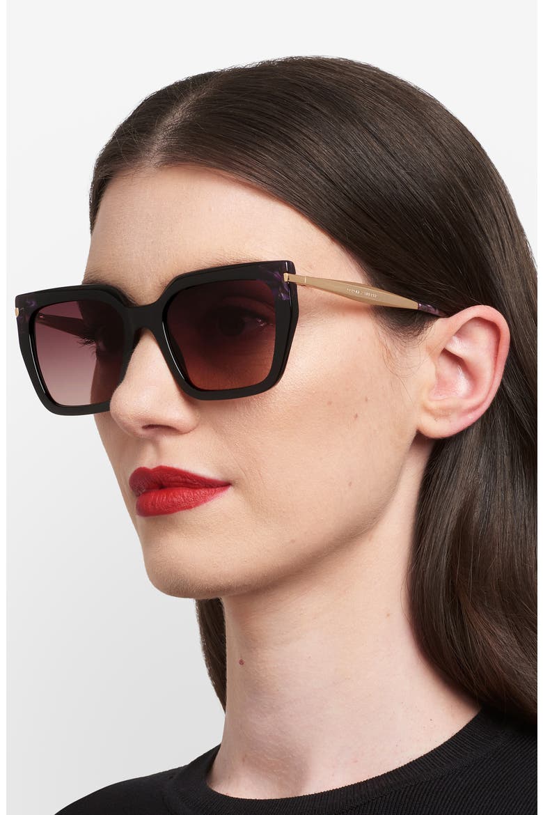 55mm Rectangular Sunglasses, Alternate, color, BLACK PINK/ BROWN