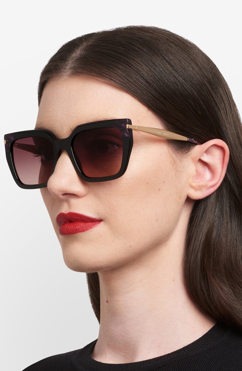 Carolina Herrera 55mm Rectangular Sunglasses, Alternate, color, Black Pink/ Brown