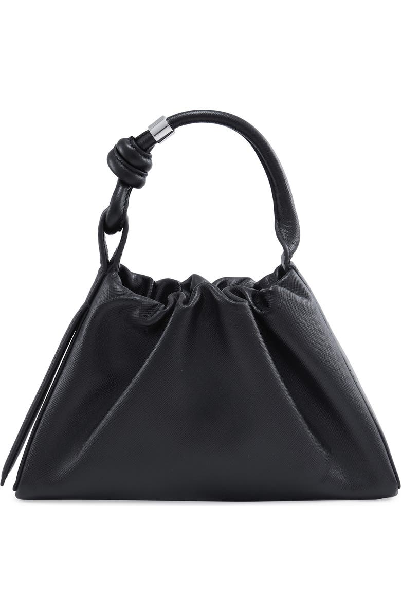 behno Mini Tina Ruched Metallic Leather Baguette Top Handle Bag, Main, color,