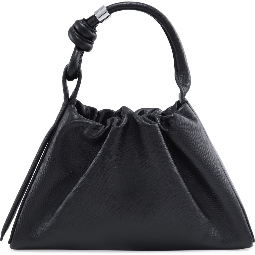 Shop Behno Mini Tina Ruched Metallic Leather Baguette Top Handle Bag