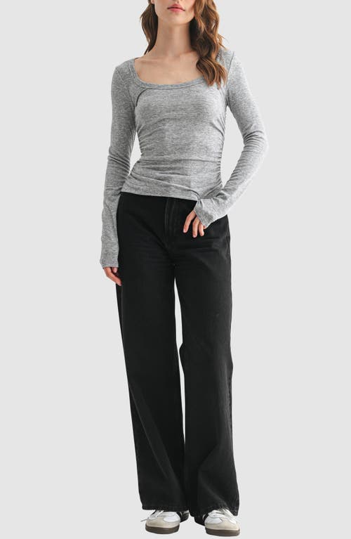 Lush Long Sleeve Ruched Top In Gray
