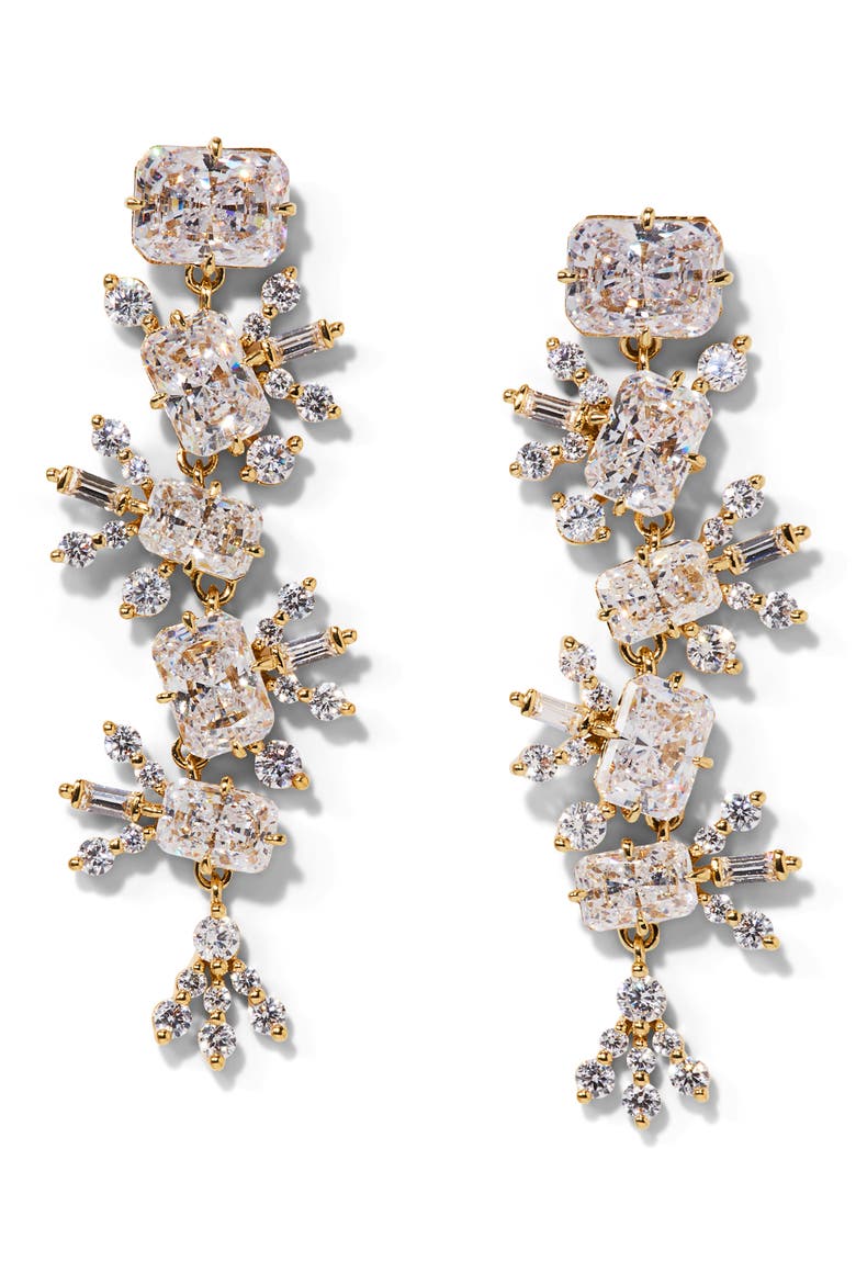 Stellar Cascade Linear Drop Earrings, Main, color, GOLD/ CLEAR