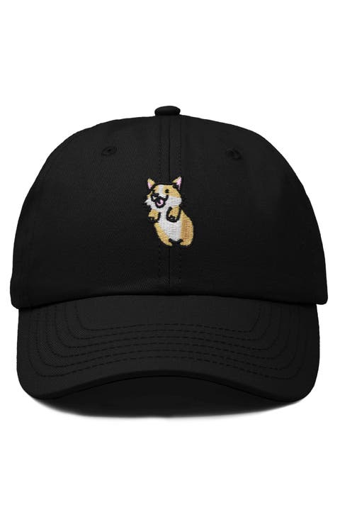 Leaping Corgi Embroidered Cap