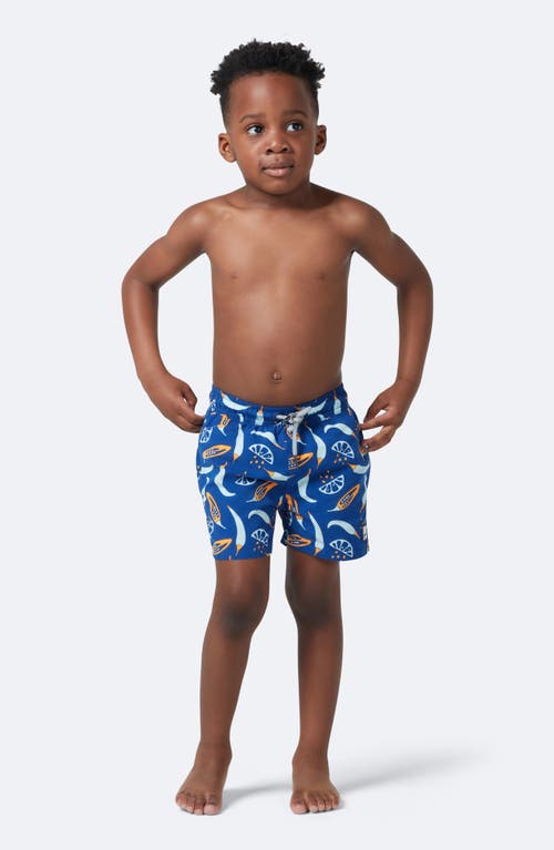 Tom & Teddy Kids' Chili Print Performance Swim Trunks In Blue Orange