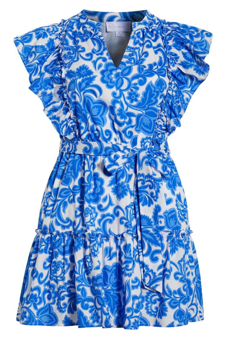 Magee Floral Print Ruffle Minidress, Alternate, color, WHITE/ BLUE/ MULTI