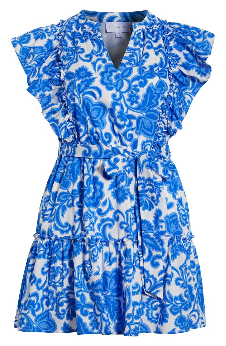 SUGARLIPS Magee Floral Print Ruffle Minidress, Alternate, color, White/ Blue/ Multi