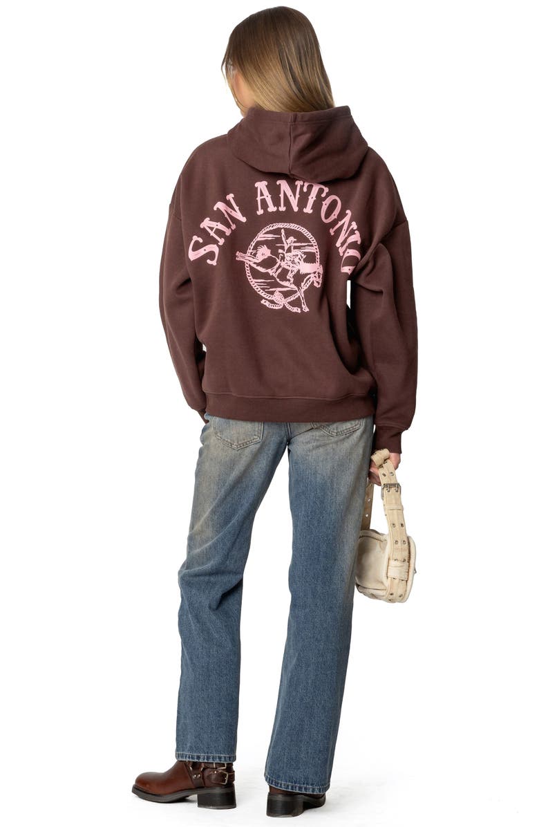 EDIKTED San Antonio Graphic Hoodie, Alternate, color, Brown