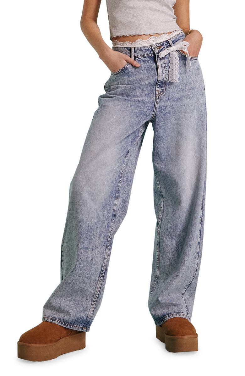 Miss Selfridge Heart Pocket Baggy Jeans, Alternate, color, Mid Blue