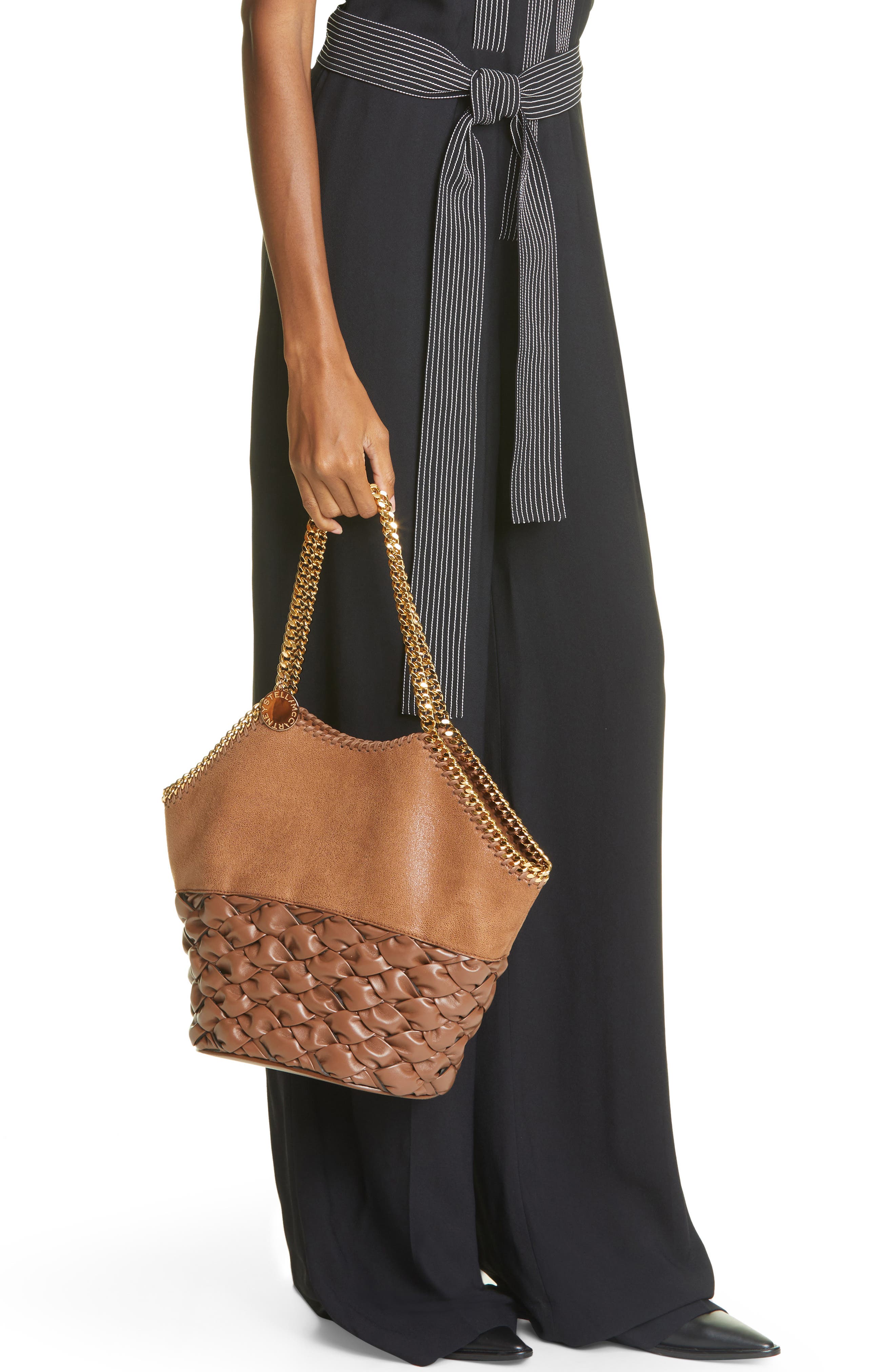 Medium Mixed Media Faux Leather Tote, Alternate, color, PECAN