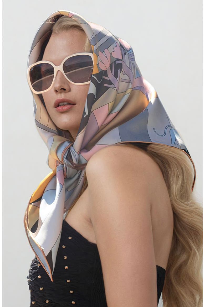 Double Sided Silk Scarf Of Jungle Puzzle, Alternate, color, Blue