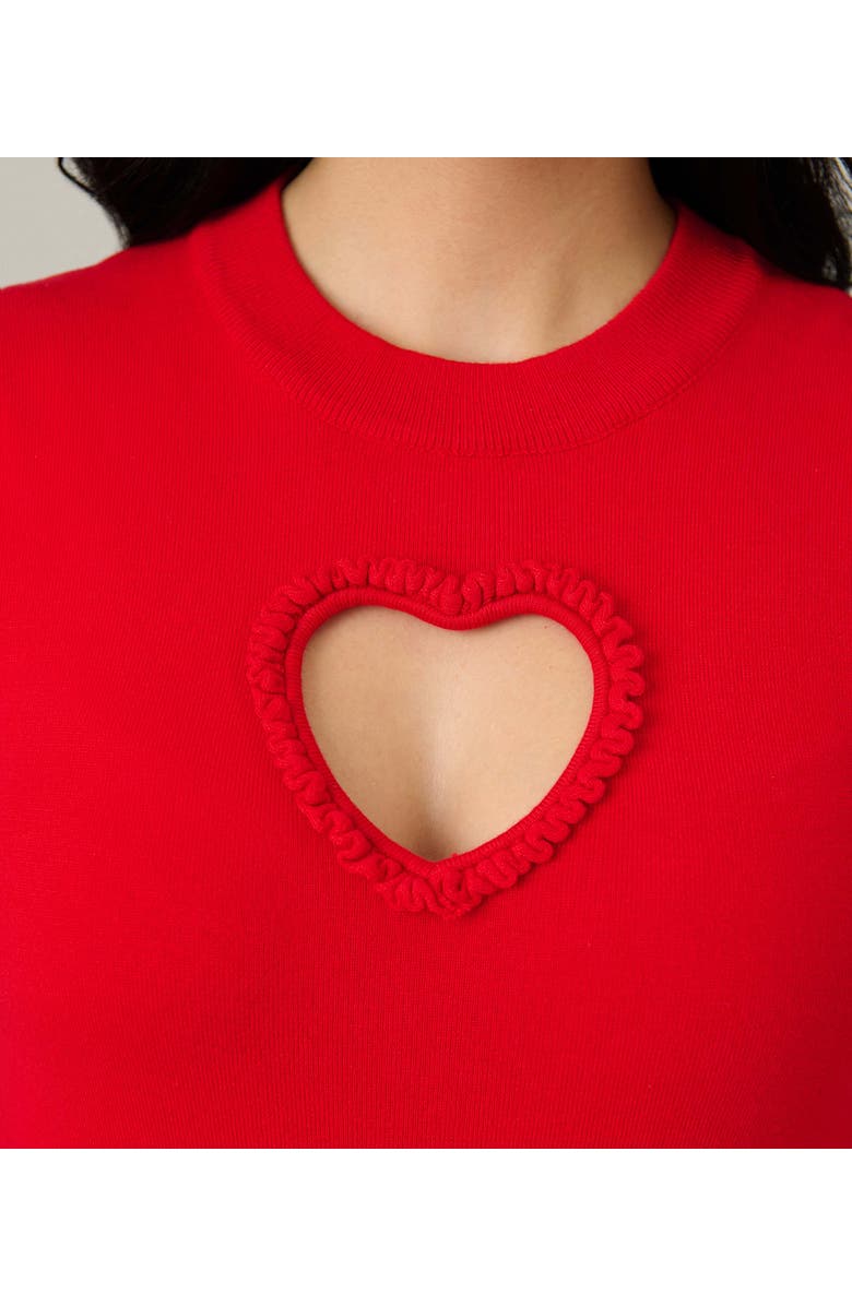 Smak Parlour Printed Heart Cutout Knit Sweater, Alternate, color, Solid Red
