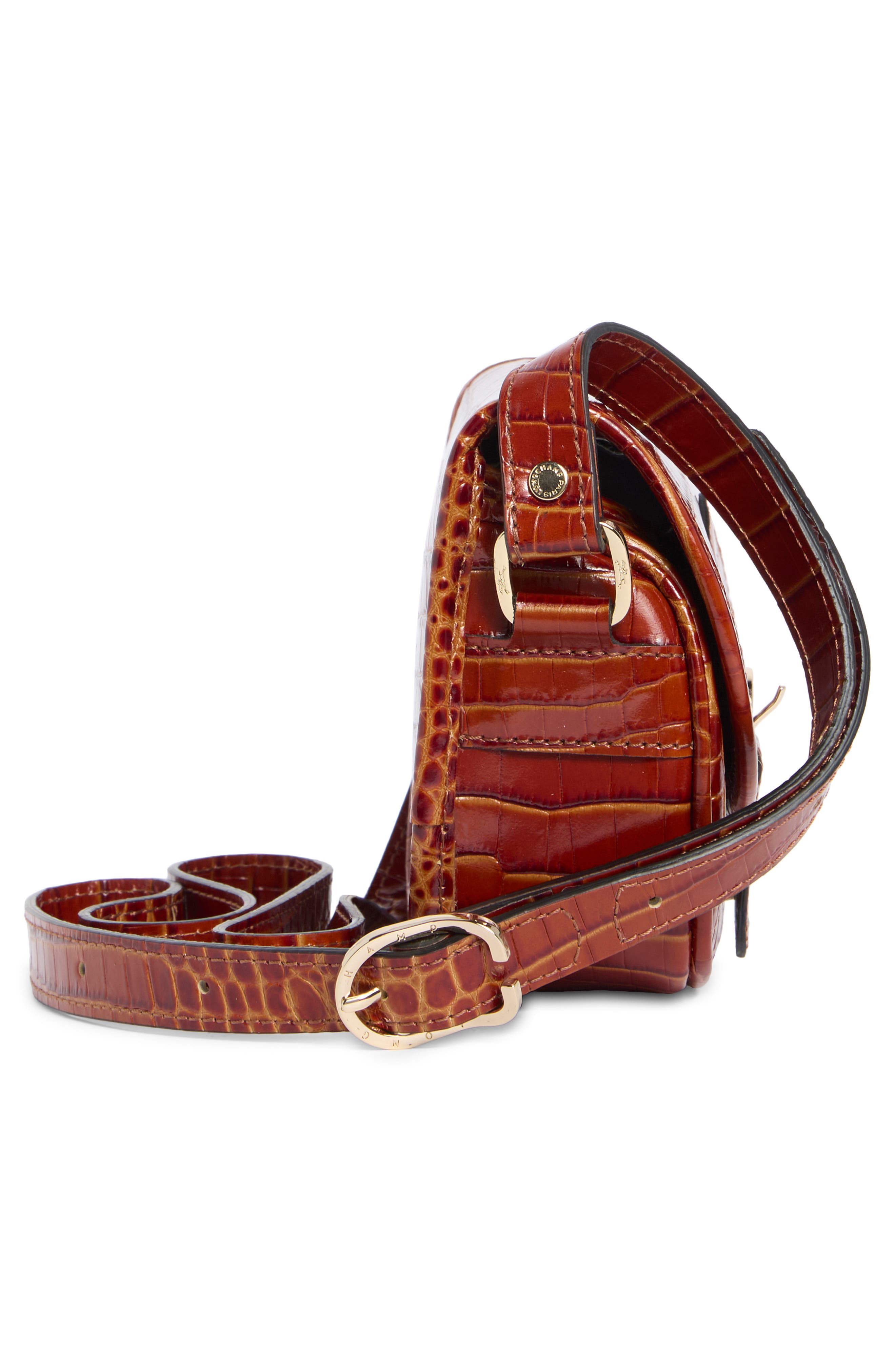 Longchamp 1980 Croc Embossed Small Flap Crossbody Bag, Alternate, color, Natural