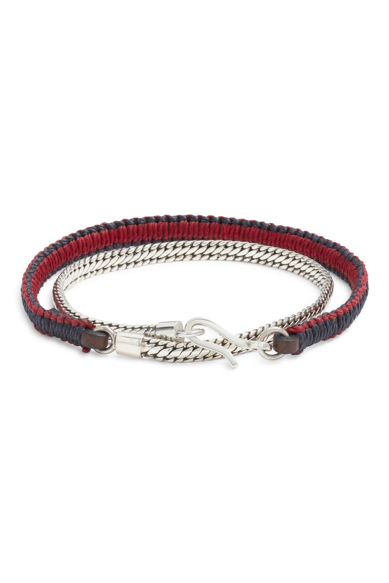 Men's Bali Chain & Macramé Double Wrap Bracelet, Main, color, NAVY COMBO