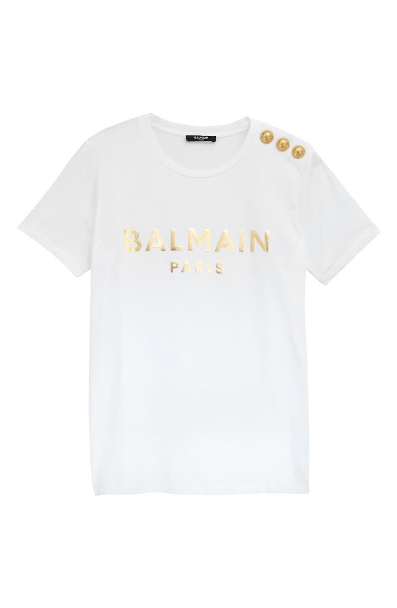 Balmain Button Shoulder Logo Tee, Main, color, 
