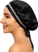 SILKSILKY Pure Silk Lace Bonnet with Ribbons