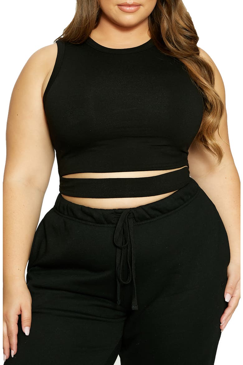 x Lori Harvey Front Cutout Crop Tank, Alternate, color, BLACK