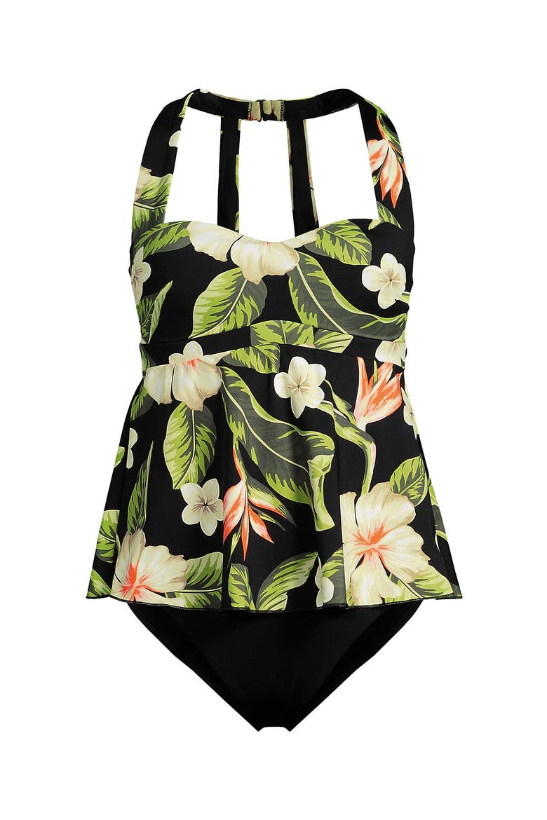 Plus Size Sweetheart Fauxkini One Piece, Alternate, color, Hibiscus Floral/Black