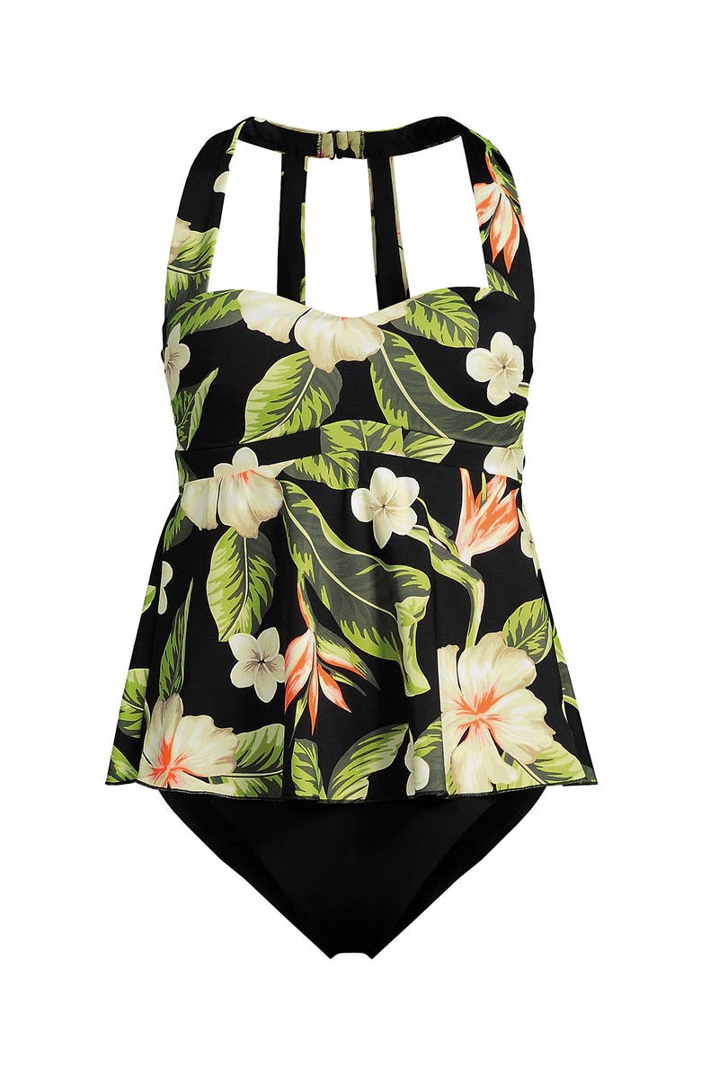 Lands' End Sweetheart Fauxkini One Piece, Alternate, color, Hibiscus Floral/Black