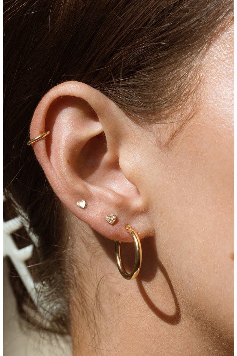 14k Diamond Heart Stud Earring (Flat Back) - Single, Alternate, color, 14k Solid Gold