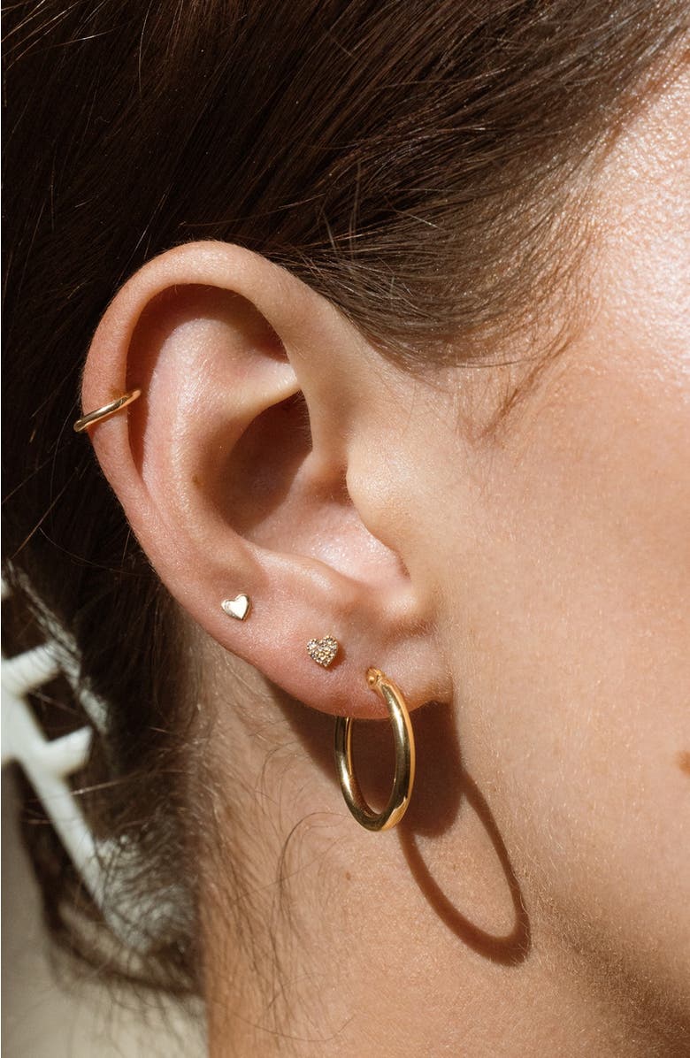 MADE BY MARY 14k Diamond Heart Stud Earring (Flat Back) - Single, Alternate, color, 14K Solid Gold