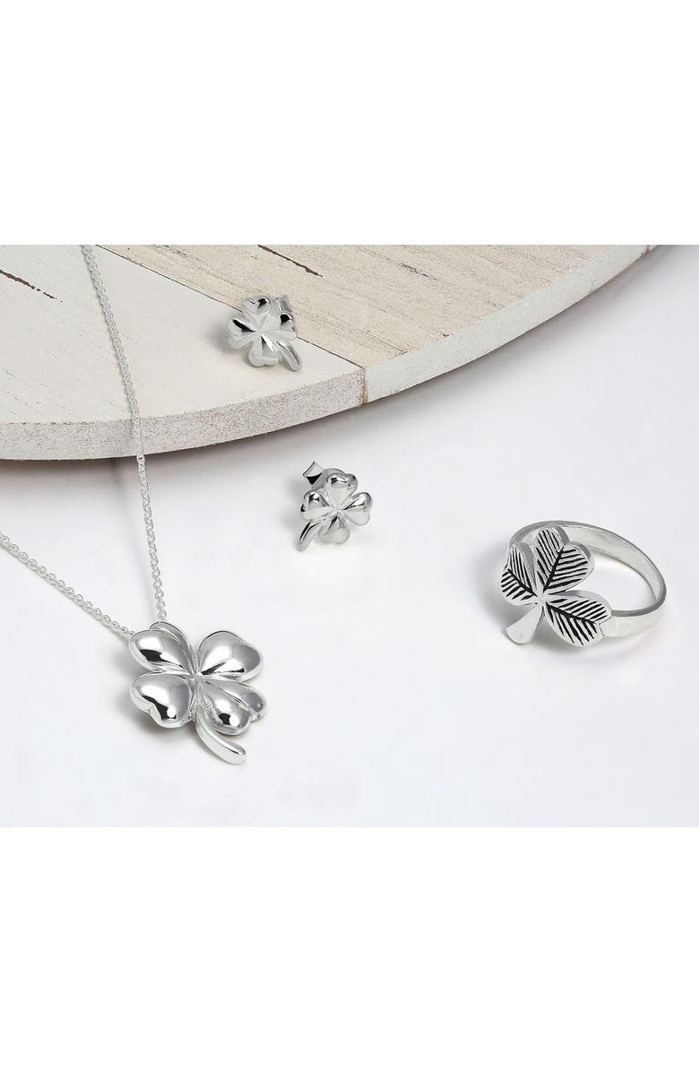 BLING JEWELRY Sterling Silver Good Luck Four Leaf Clover Stud Earrings, Alternate, color, Silver