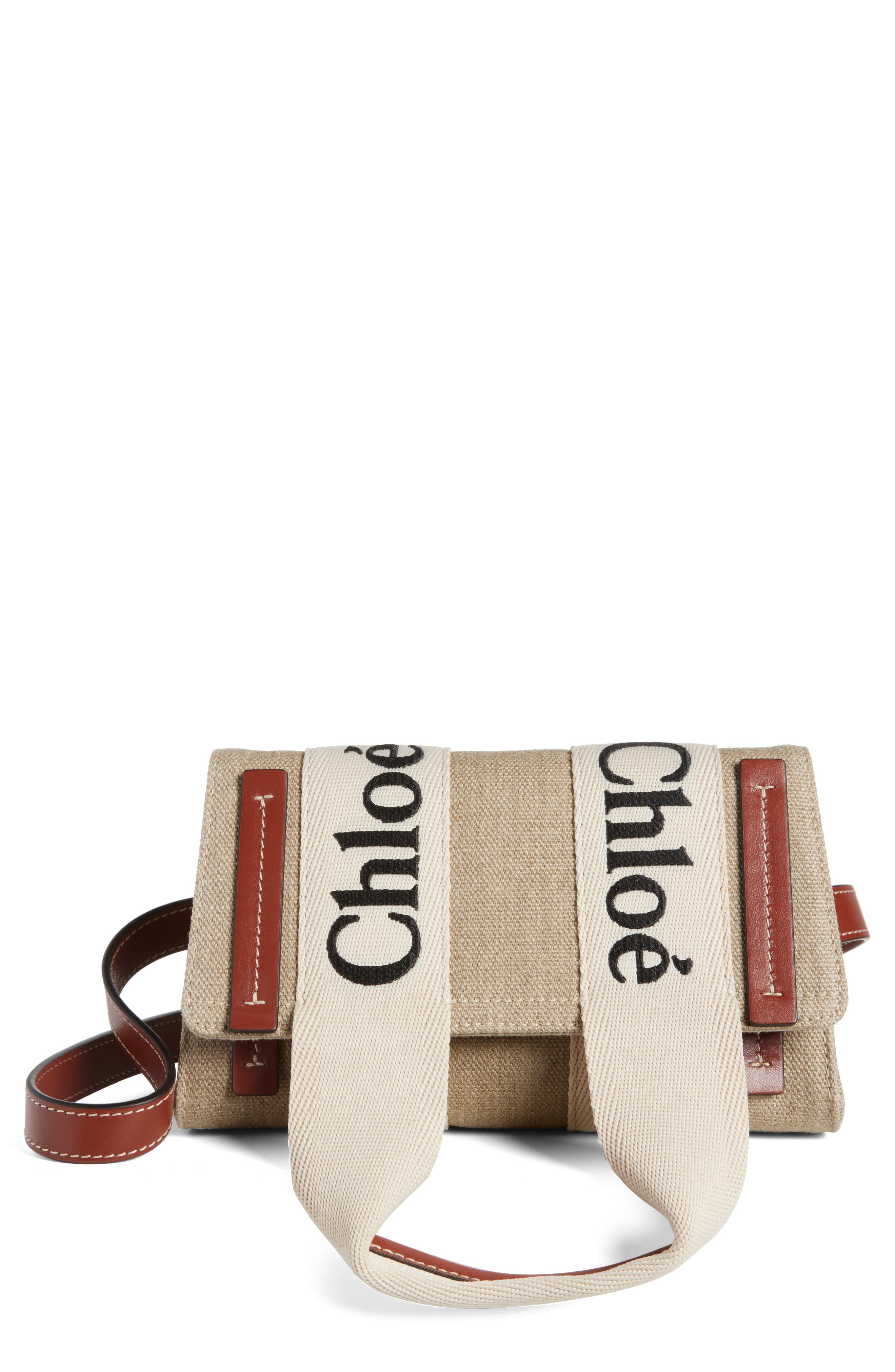 Small Woody Canvas Shoulder Bag, Main, color, WHITE - BROWN