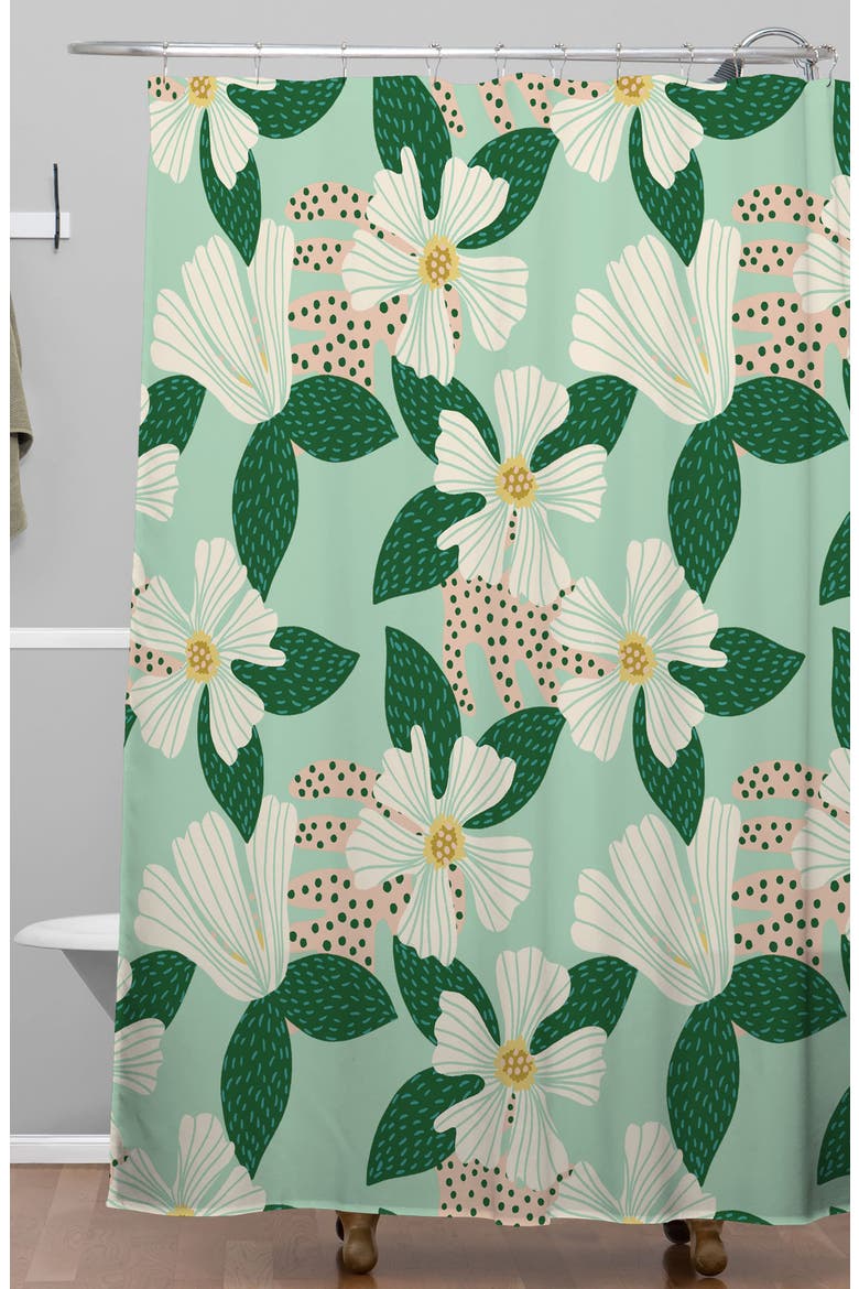Hello Sayand Shower Curtain, Alternate, color, GREEN